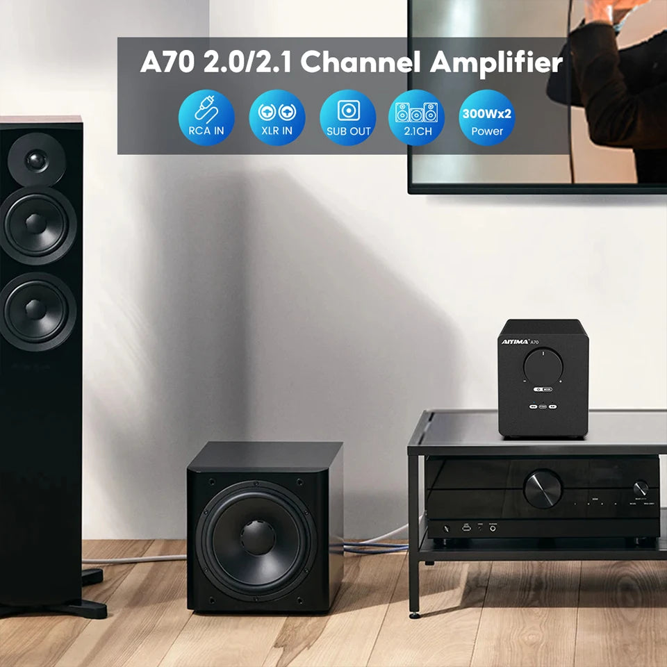 AIYIMA A70 TPA3255 PFFB Stereo Power Amplifier 300Wx2 Class D Stereo 2.0 Digital Audio Amp with XLR  RCA  Trigger Input