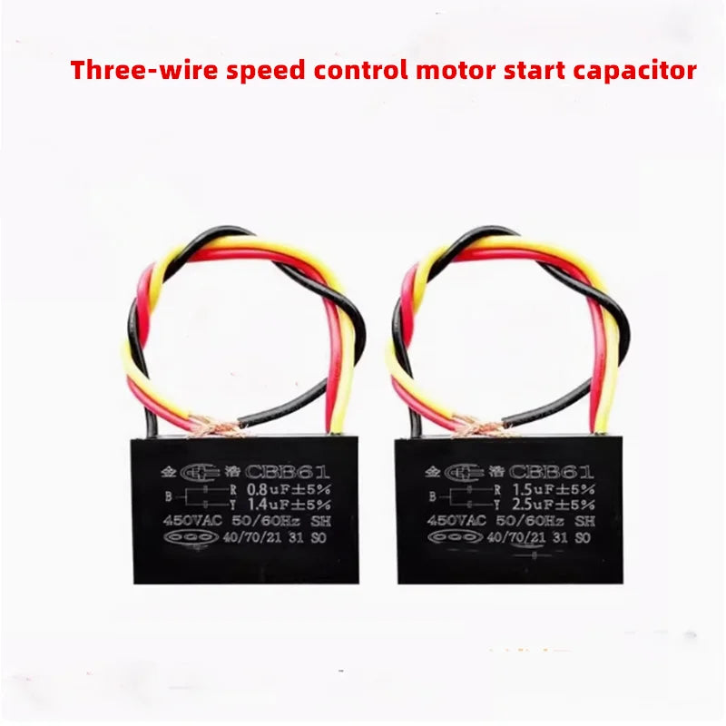 2PCS CBB61 Fan Ceiling Fan with Light 0.6 0.8 3 0.4+1.2UF Three-Wire Speed Control Motor Start Capacitor 450V