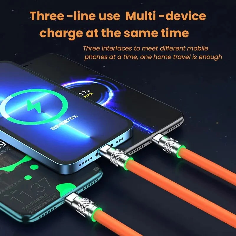 1.2m 2m 3 in 1 Fast Charge Cable For iPhone 11 15 16 XS XR iPad Air Samsung S20 S10 Xiaomi Huawei Type C Line Micro USB Wire