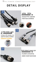2m Line M12 4 5 Pins PVC LED IP67 Sensor Cable Connector Type A Socket Plug  Waterproof Male&Female Straight Angle Flange