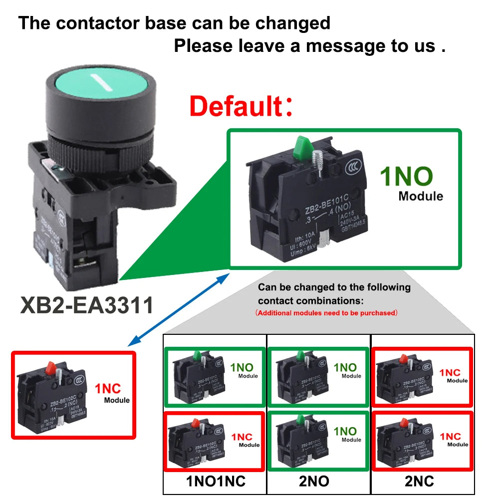 XB2-BD21 BD25 BD33 BD53 BD73 1NO/2NO/1NO1NC 2/3 position Latching self-locking selector push button switch Momentary self-Reset