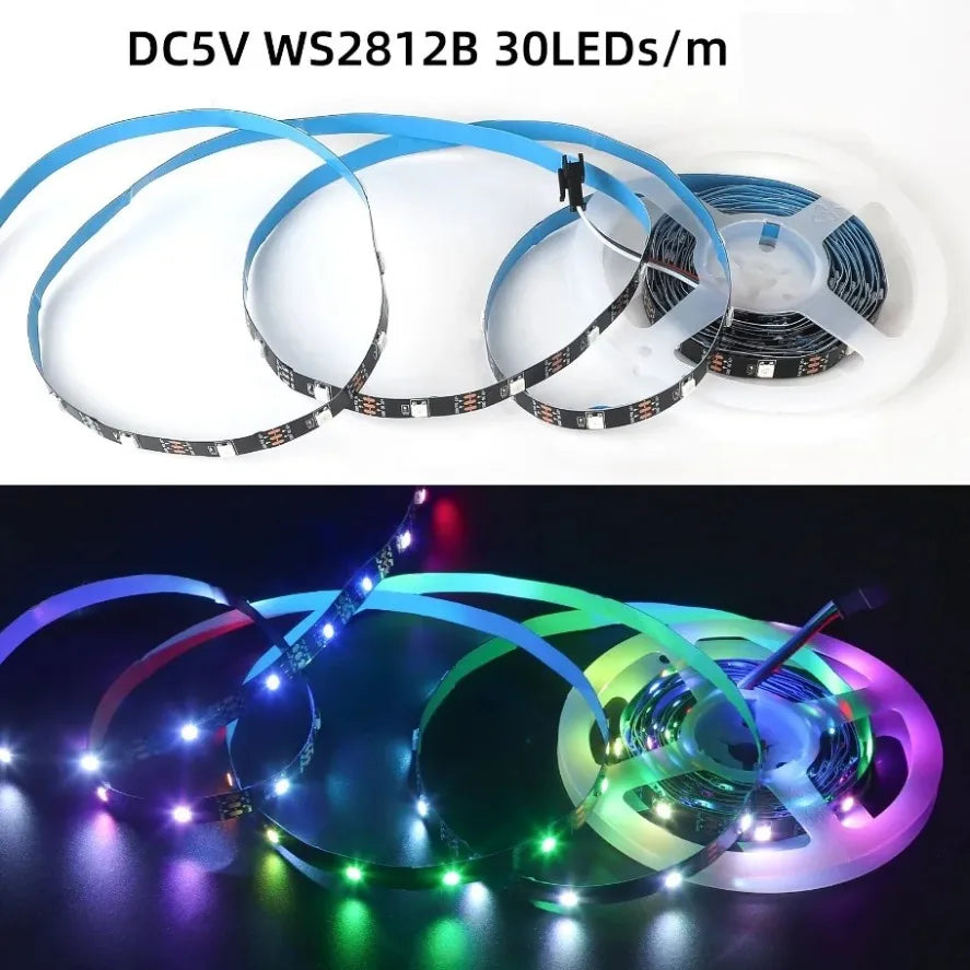 WS2812B RGB IC Smart LED Strip 5050 Individually Addressable IC 30/60/144Pixels/Leds/m Light DC 5V Black IP30 IP67 Waterproof