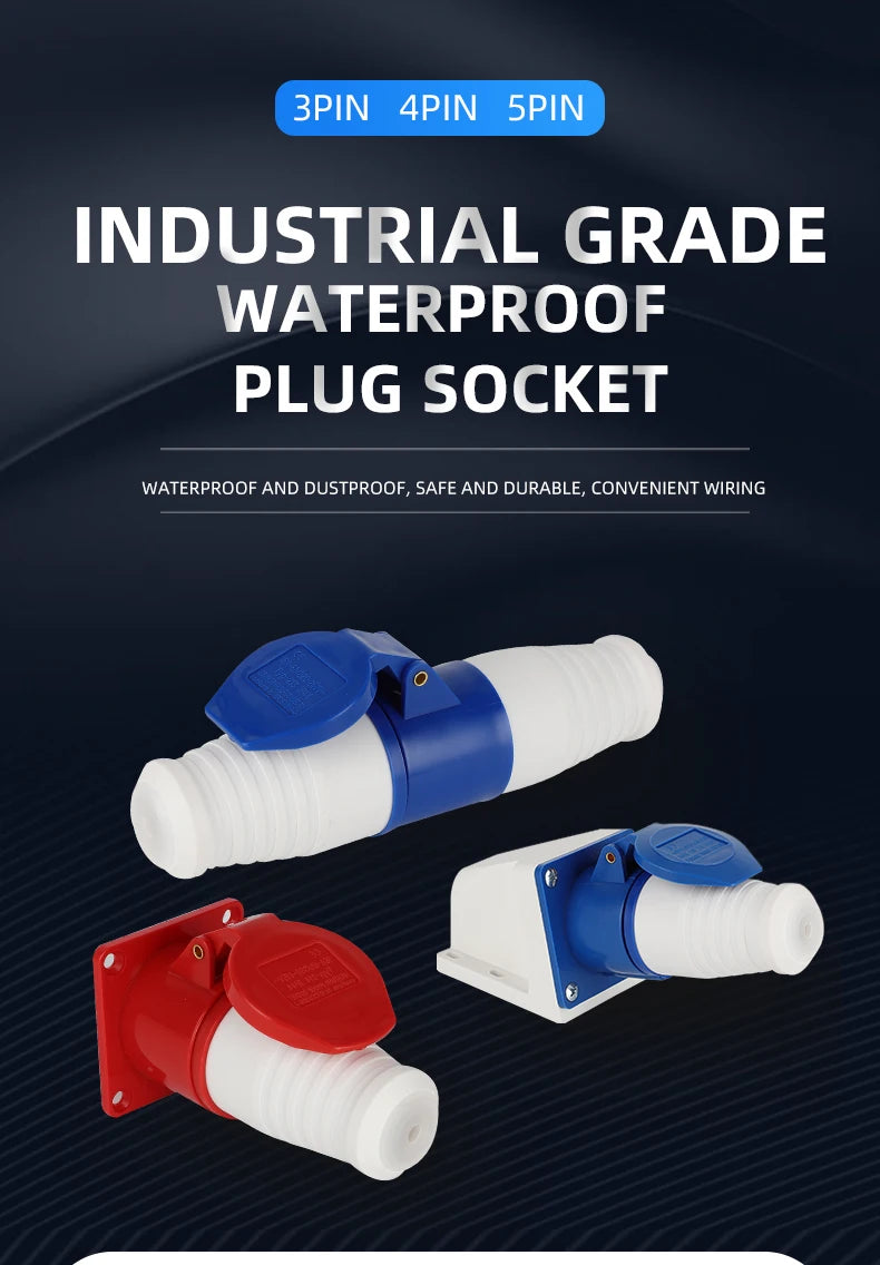 1 PCS 32A Aviation Industry Plug Socket Connector 3P/4P/5P IP44 Waterproof Surface Installation Wireless Concealed Installation