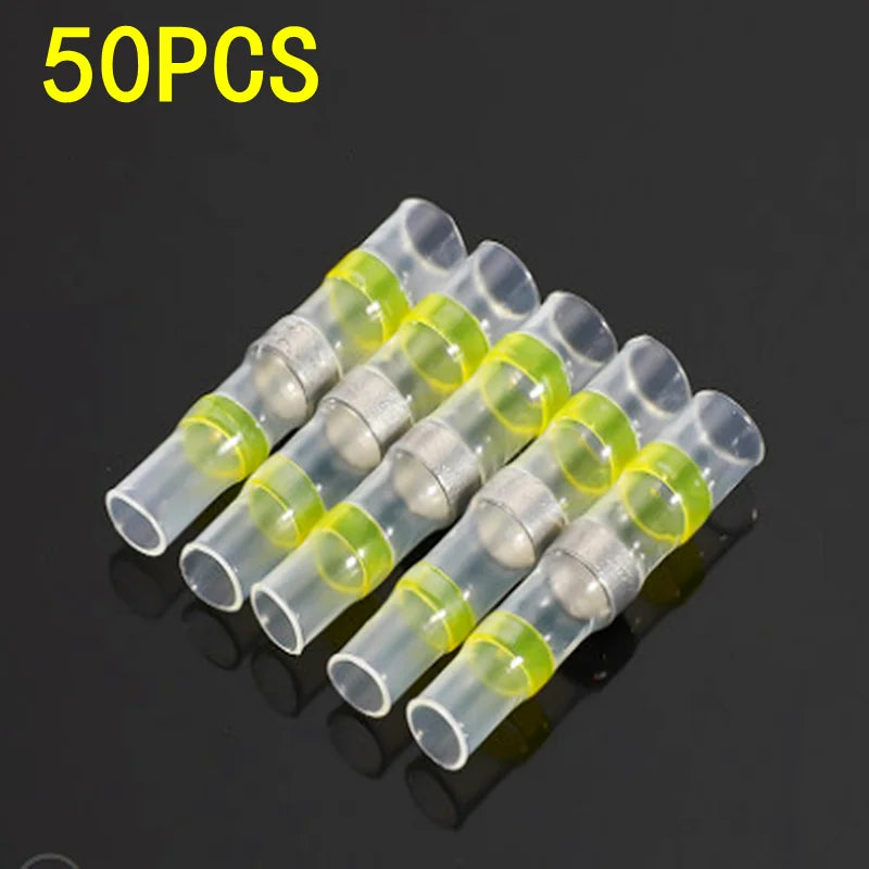 50/100pcs,Soldering Thermal Casing,Waterproof,Solder Seal Heat Shrink Butt Wire Connectors Terminals Electrical Copper with Glue