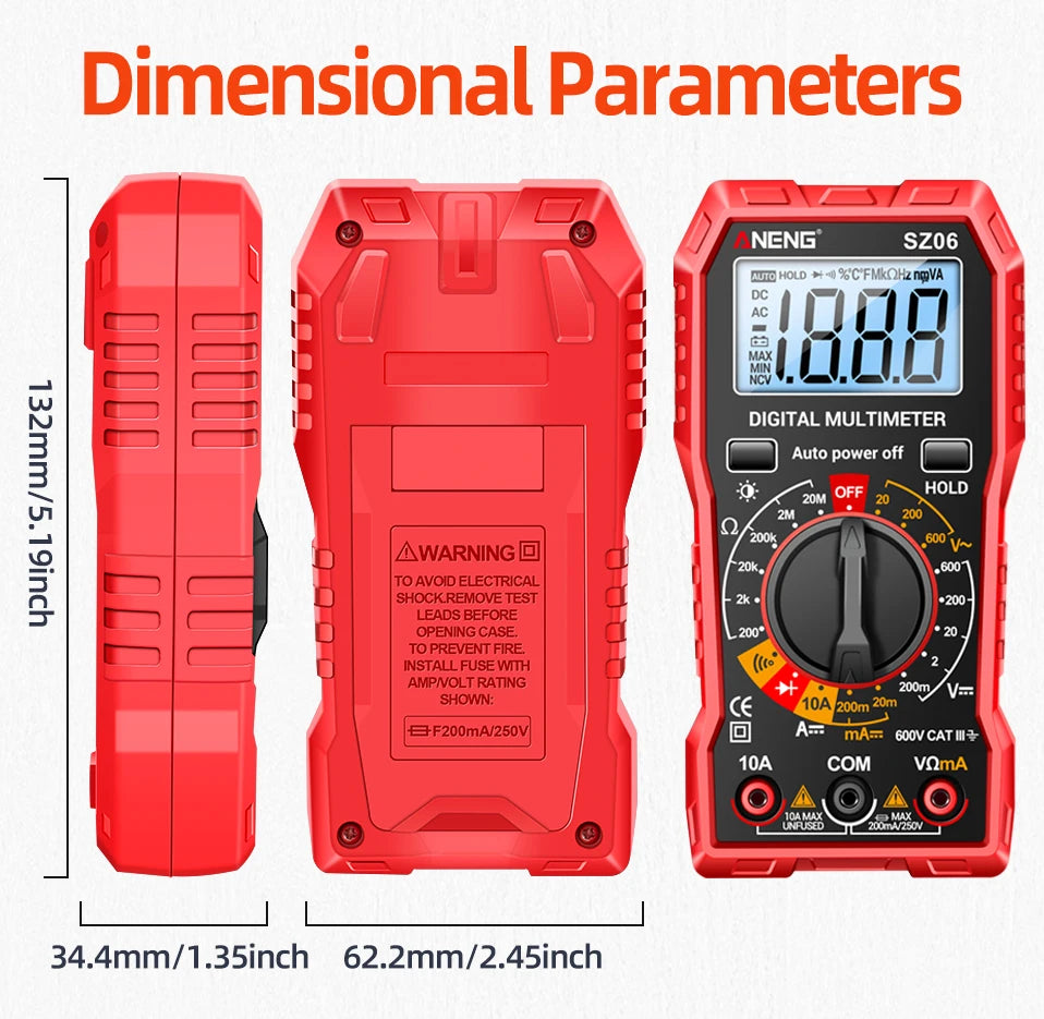 ANENG SZ06 Multimeter 2000 Diode Ohm Professional Smart Mini Multimetro Counts Digital AC/DC Voltage DC Current Tester Tools