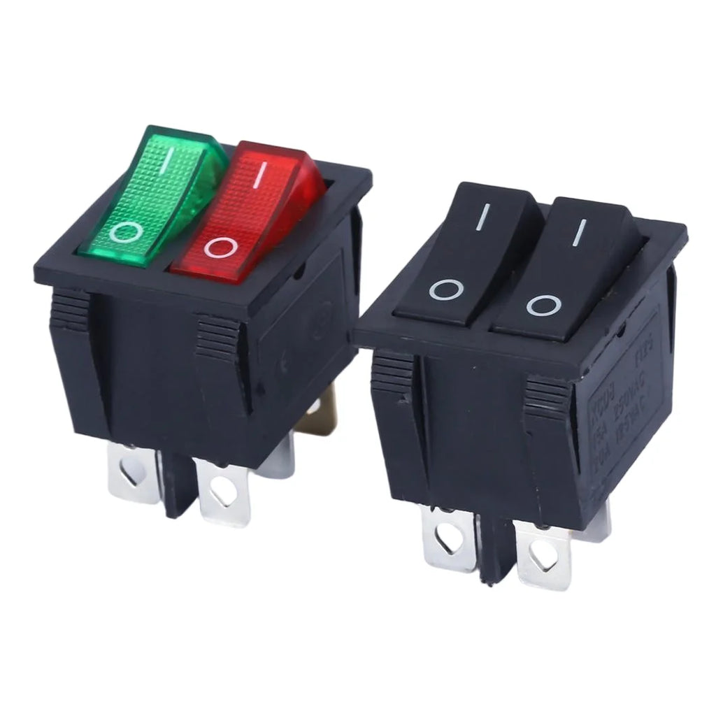 50PCS/LOT Factory Supply KCD2 Mini Rocker Toggle Switch Dual Push Button ON-OFF Plastic Rocker Switch with LED Light 16A250VAC