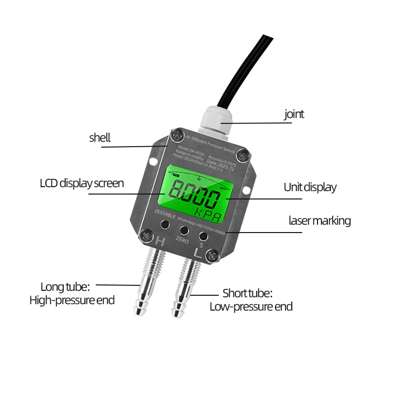 No Display/ LCD Display Air Gas Wind Pressure Differential Sensor 4-20mA 0-10V 0-5V RS485 Differential Pressure Meter Transmitte