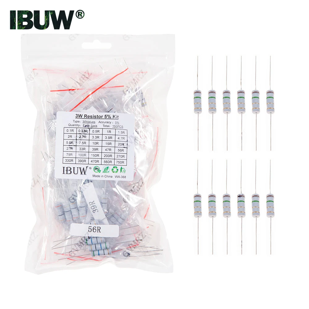 1/2W 1W 2W 3W Resistance 5% Metal Film Resistor Assortment Kit Set 30Kinds Each 5/10PCS 1R~750R 1K~820K Ohm