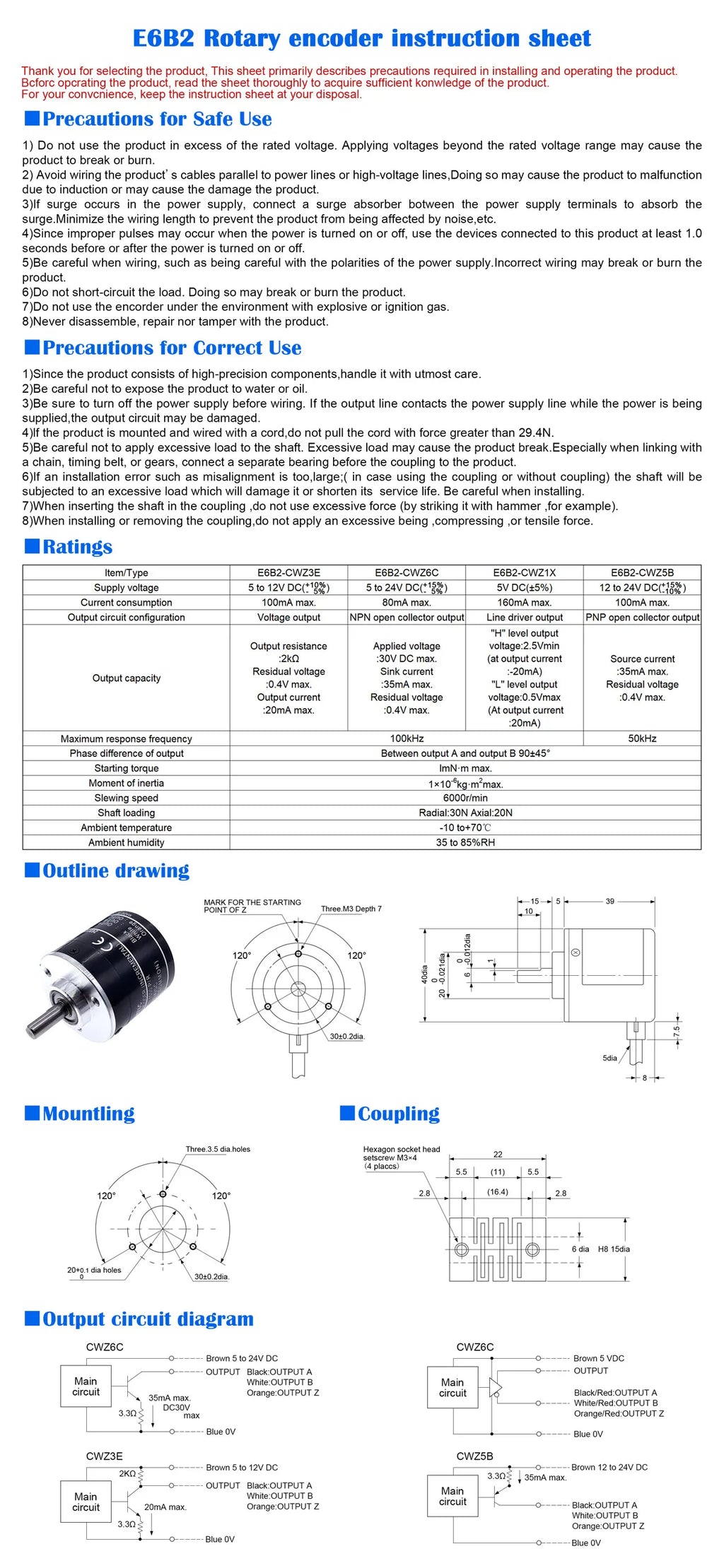 E6B2CWZ6C Rotary Encoder 1500 18000 2000 2048 2500 P/R 5-24V DC NPN Output Rotary Switch with 2m Lin