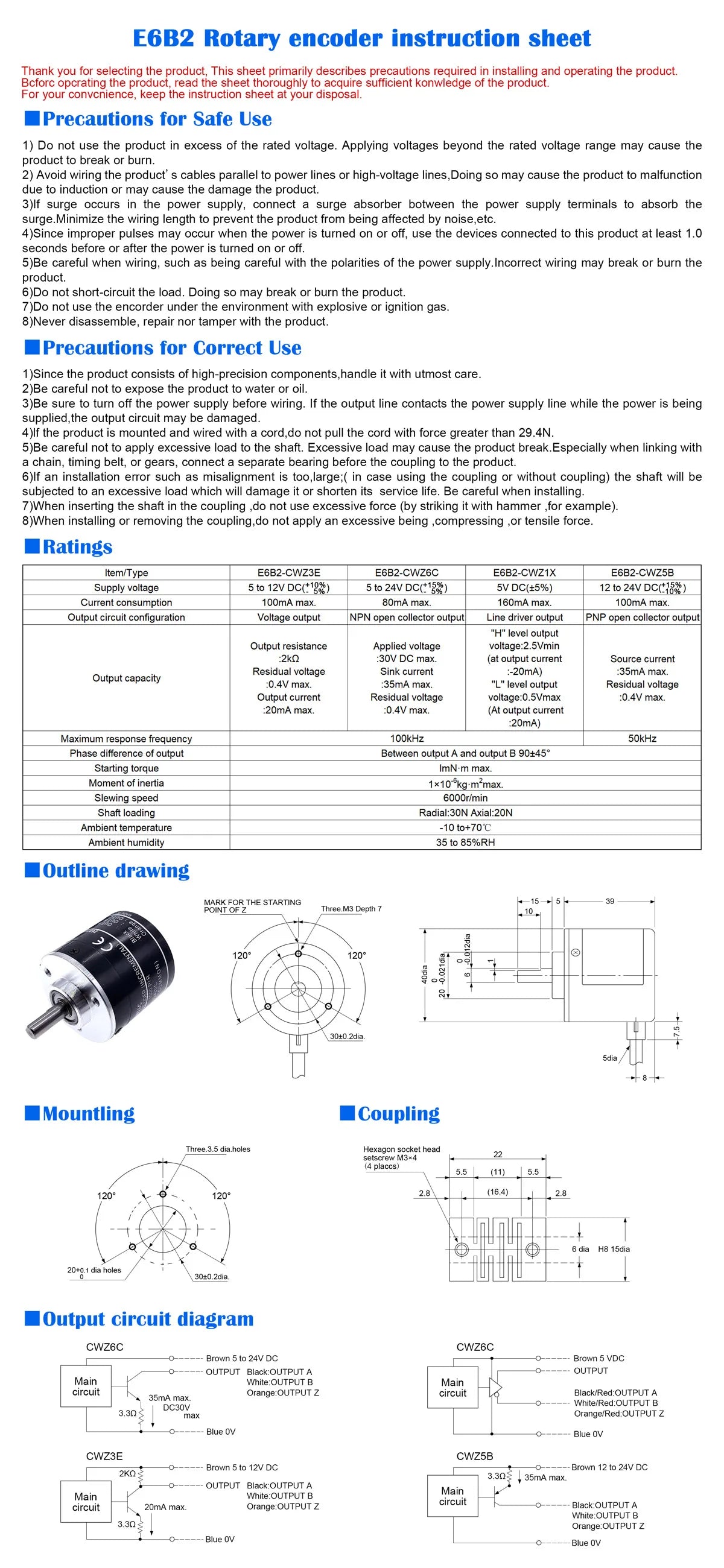 E6B2CWZ6C Rotary Encoder 1500 18000 2000 2048 2500 P/R 5-24V DC NPN Output Rotary Switch with 2m Lin