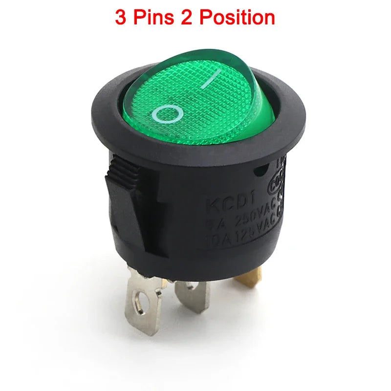 1~300pcs KCD1 LED Rocker Switch Round 2/3Pin ON-OFF-ON 2/3 Position 6A/250VAC 10A/125VAC SPST 23mm Car Push Button Switches