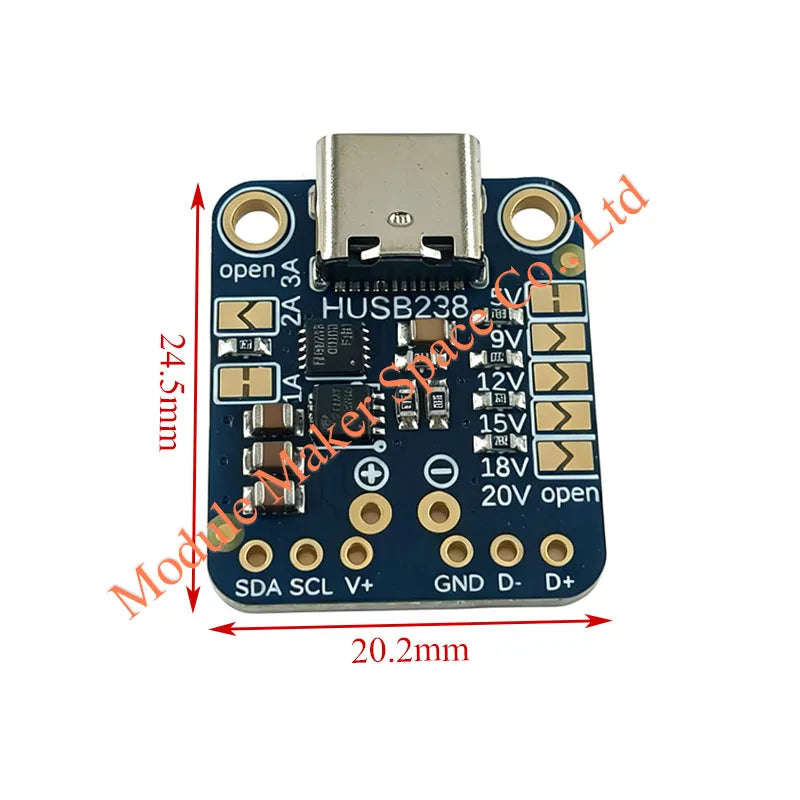 HUSB238 USB C PD Trigger Board I2C Configurable PD Sink Module 5V to 20V 5A 100W USB Type C Power Delivery Breakout