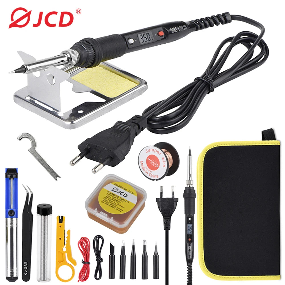 JCD 80W Electric Soldering Iron Kit LCD Display Temperature Adjustable 220V 110V With Solder Paste Iron Tips Welding Tools Set