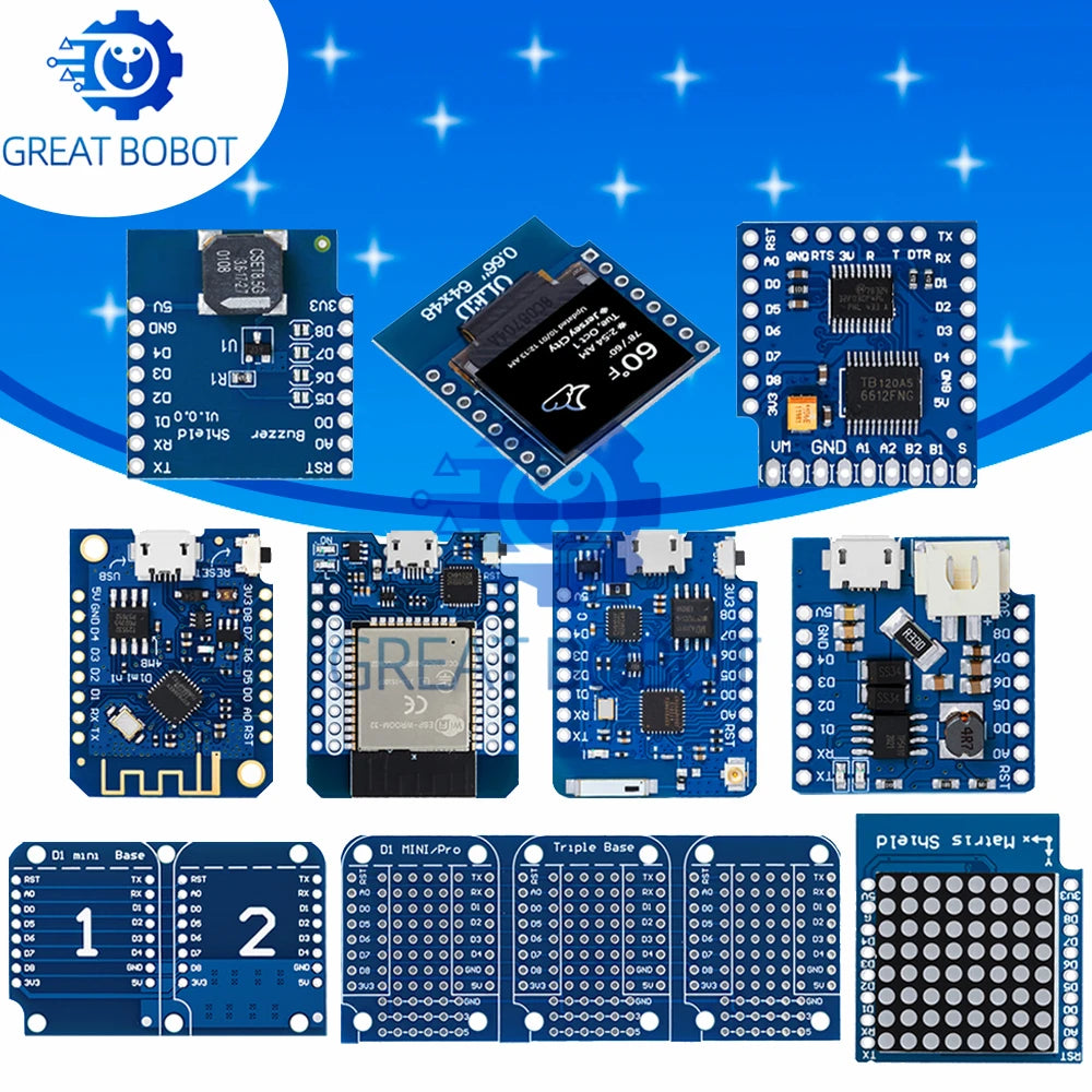ESP8266 D1 Mini Pro WiFi Development Board NodeMcu 0.66 OLED DHT11 DHT22 buzzer Relay DS18B20 ESP32 Motor for WeMos DIY Kit