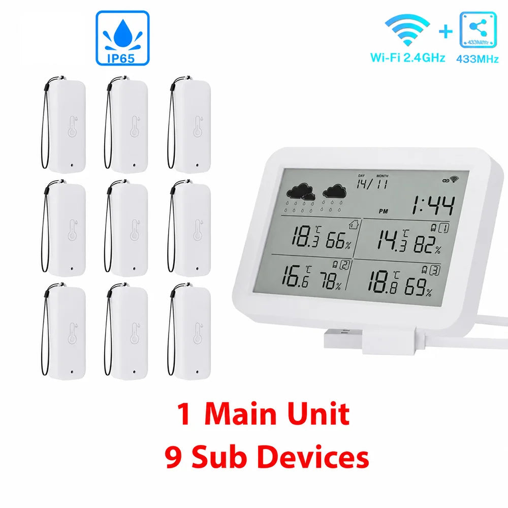 Tuya WiFi Weather Station RF433 IP65 Waterproof Outdoor Temperature Humidity Sensor Thermometer Hygrometer 2-9 Sub Devices