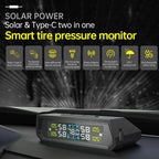 Tire Pressure Monitoring System Auto Security Alarm Systems Solar/USB Powered Tyre Temperature Monitor Car TPMS 4 Sensors