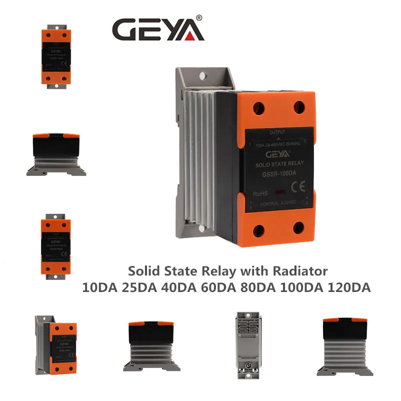 GEYA GSR2-1 SSR 10A 25A 40A 60A 80A 100A 120A Din Rail Mounted Solid State Relay SSR Single Phase With Heat Sink DD AA DA SSR