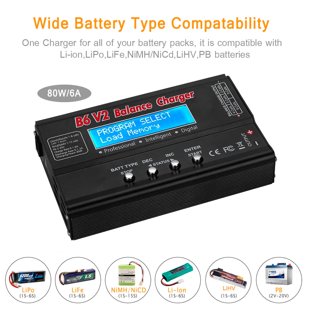HTRC IMAX B6 V2 Balance Charger  80W Professional Digital Discharger For LiHV LiIon LiFe NiCd NiMH PB Battery RC LiPo Charger