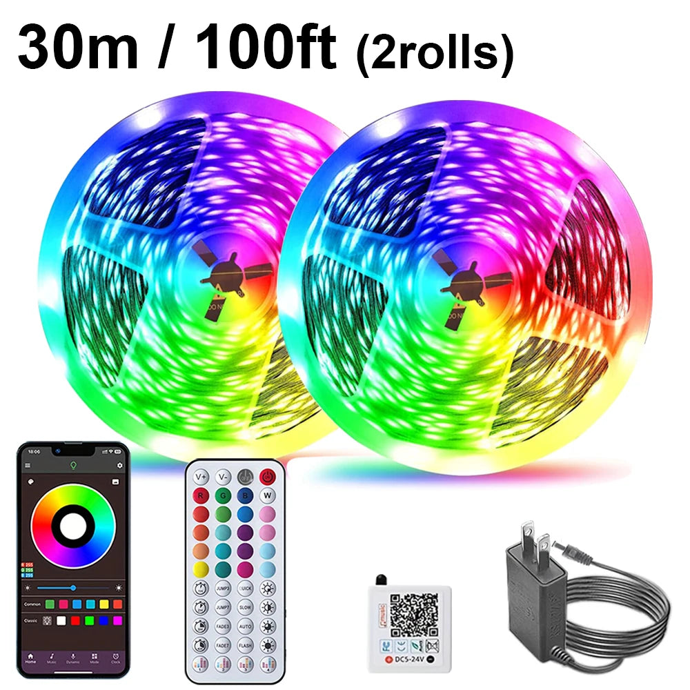 RGB Led Strip Lights for Room 5m 10m 20m 30m Music Sync Led Lights with Remote and APP Control for Room Bedroom Party Docor TV Backlight