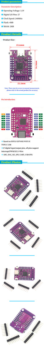 LOLIN ESP32 S2 Mini V1.0.0 ESP32-S2FN4R2 4MB Flash 2MB PSRAM WiFi IoT Board Support MicroPython Arduino