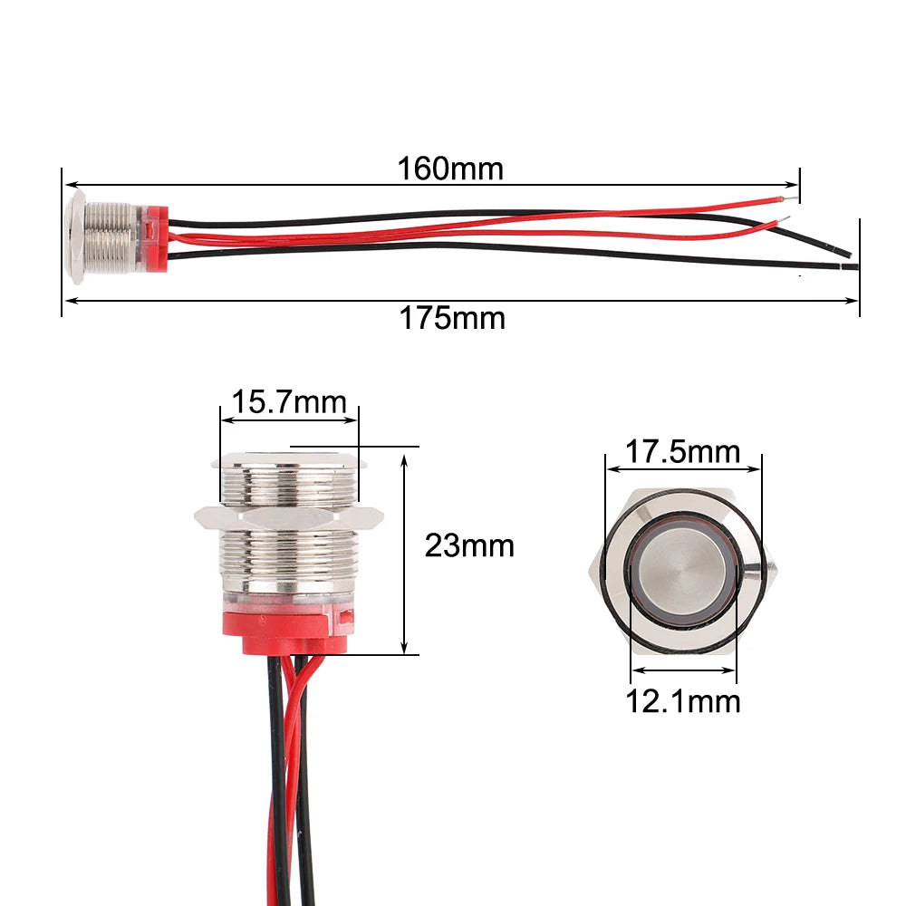 1 pc 22mm19mm16mm Waterproof Metal Push Button Switches With 4 Wires 165mm 1NO Red Green Blue 12-24V High Momentary latching