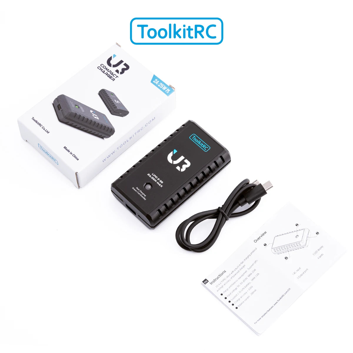 ToolkitRC U3 2-3S LiPo UN3 4-8S USB-C NiMh Battery Charger 2A 25W Balance Port Direct Charge for RC Model FPV Drone Car Airplane