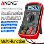 Digital Multimeter 1999 Counts 600V AC/DC Voltage Temp Test for Car Repair ANENG AN8205C Blue Backlight hFE Triode DIY Test Tool