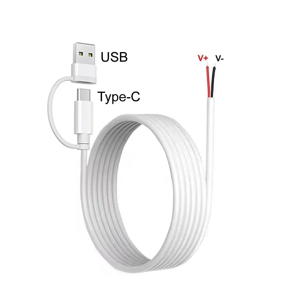DIY USB C to 2 Pin Bare Wire Open End Power Cable, 5V USB Type C Male Plug 2 Pin Pigtail Cable, for Type C Replacement or Repair