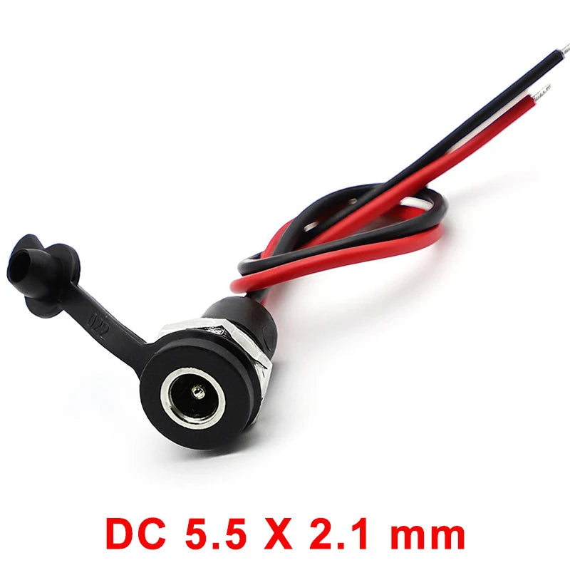 1/5/10pcs DC 5.5 X 2.1mm 5.5X2.5mm Battery DC Power Female Socket Waterproof Connector with 2 Pin 18AWG Pigtail Wire Cable DIY
