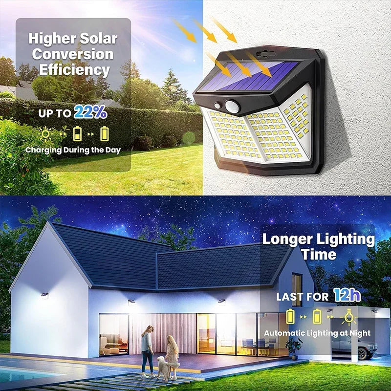 1/2/4Pcs Solar Wall Lights Outdoor Durable 128LED Motion Sensor Security Lamps with 3 Lighting Modes Waterproof for Garden Yard