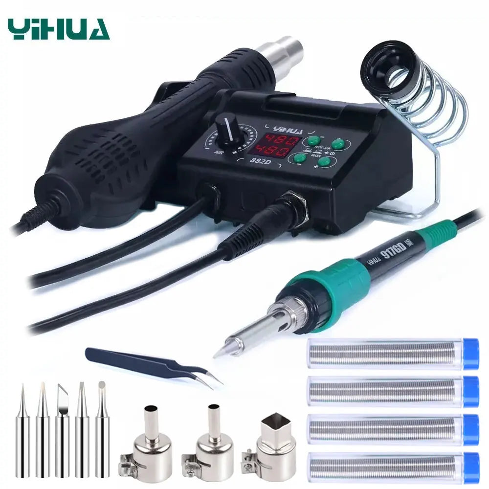 750W Soldering Station 2 IN 1 Soldering Iron Fast Heating Welding Kit LCD Hot Air Gun SMD PCB Repair Tools Mini Rework Station