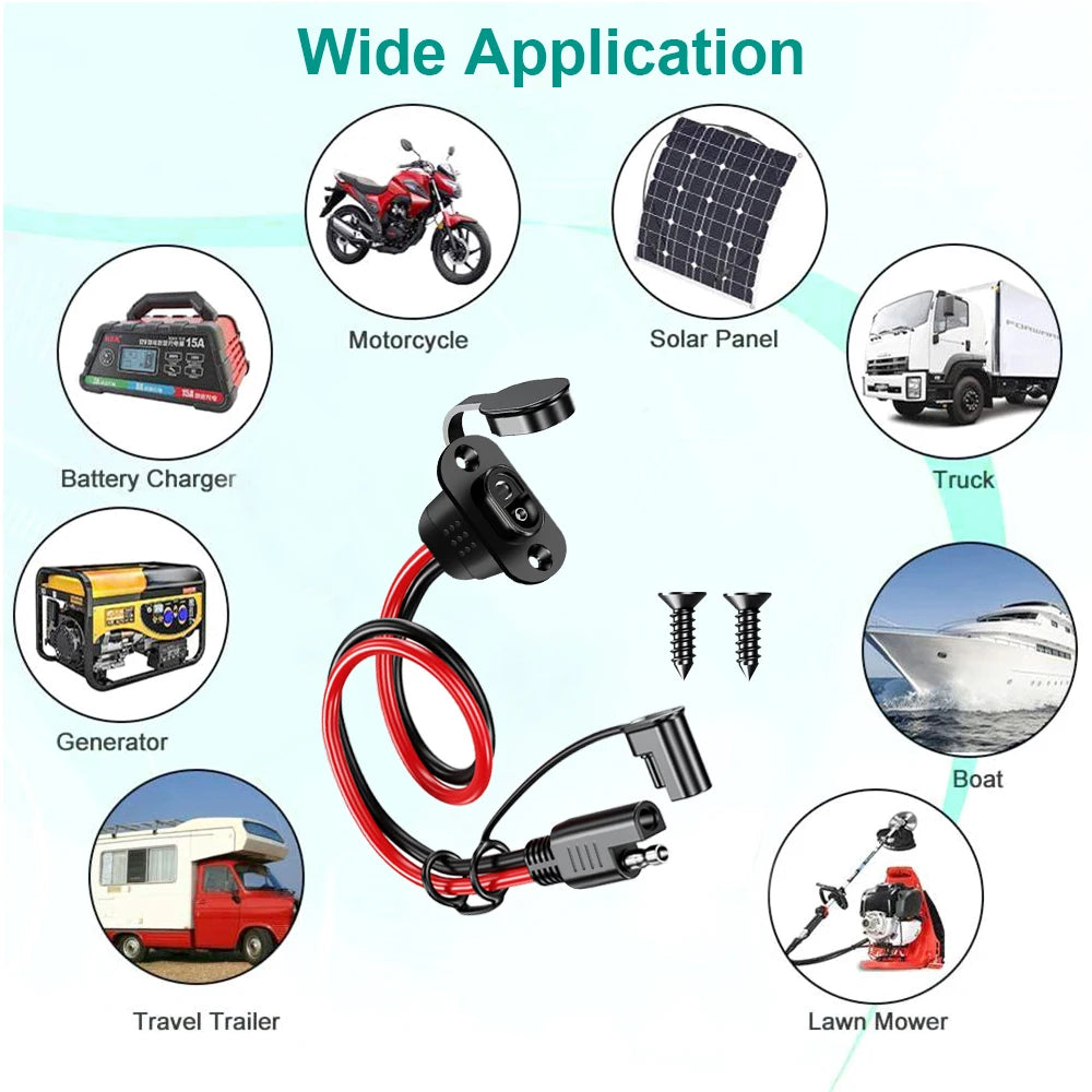 12-36V SAE Quick Connector Harness 12AWG 30CM Waterproof SAE Extension Cord Sidewall Port Male Plug to Female Socket for Charger