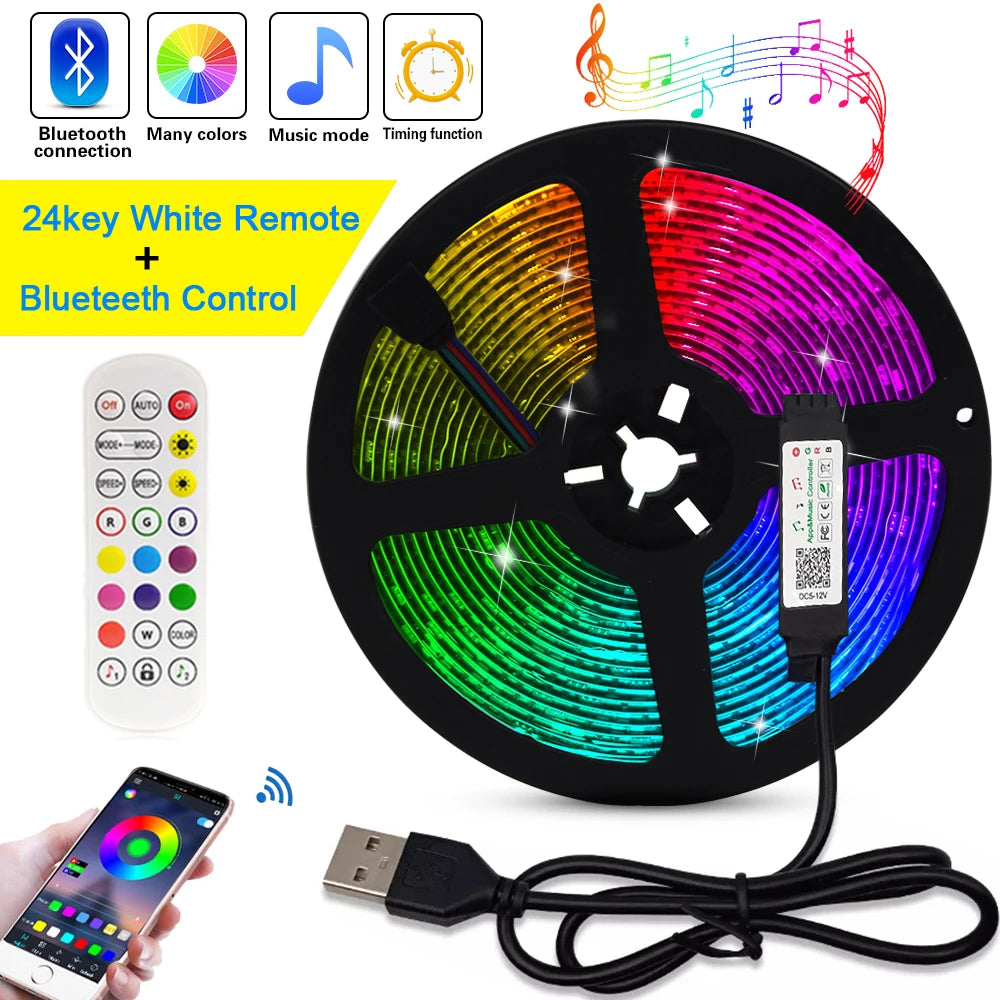 5V USB RGB LED Strip Light Remote Control 5050 30LED/m 5m 10m Lights Tape TV Backlights Home Decoration 0.5/1/2/3m Black PCB
