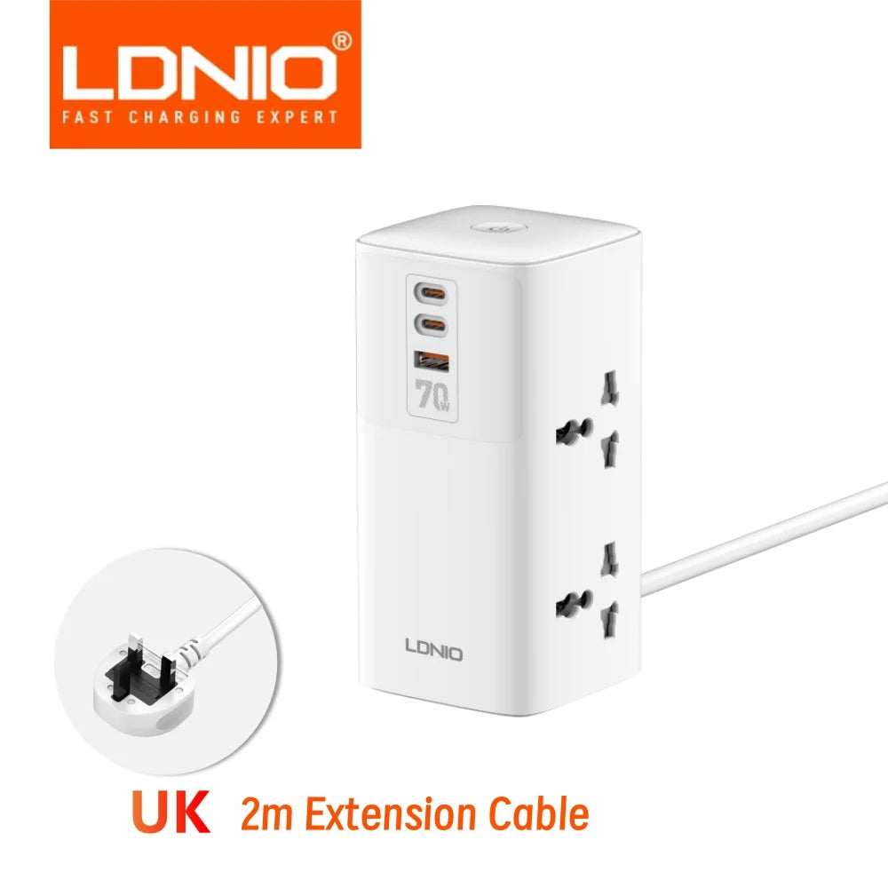 LDNIO Tower Multi Tap Cube Power Strip 70W Charging Stations 4 Outlet Line Filter UK US EU Korean Type Plug To Universal Adapter