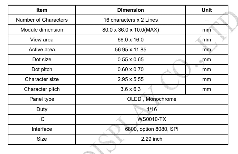 WINSTAR WEH1602A 5V 3.3V 80X36mm 162 LCM COB SPI OLED 1602 Panel 16x2 Character LCD IC Module Display