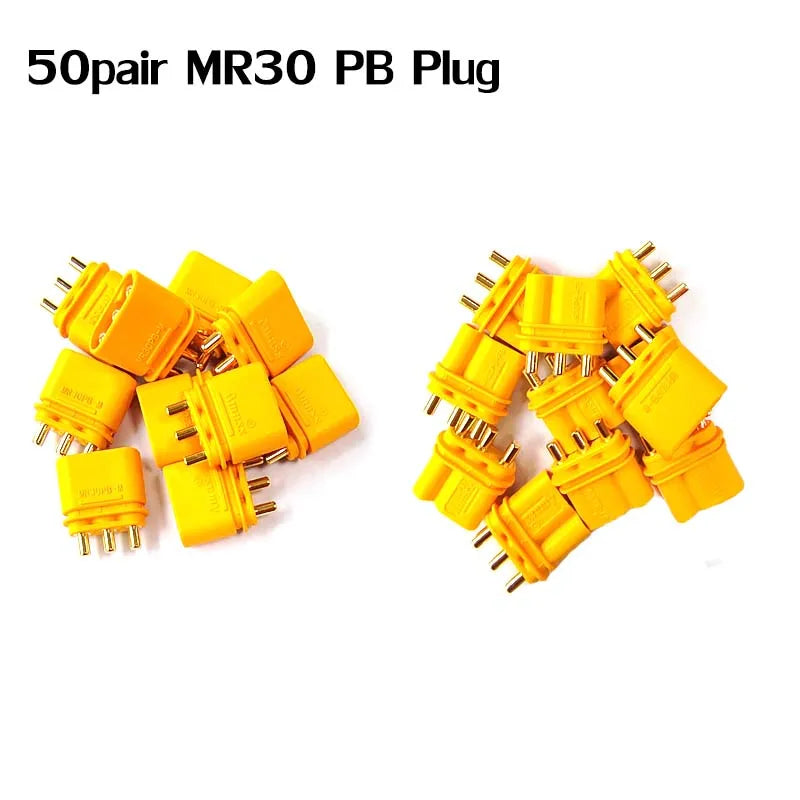 Amass 10 / 50Pair XT30 XT30U MR30 MR30PB Plug Male Female Bullet Connector Gold Plated Banana Plug for RC Drone Accessories