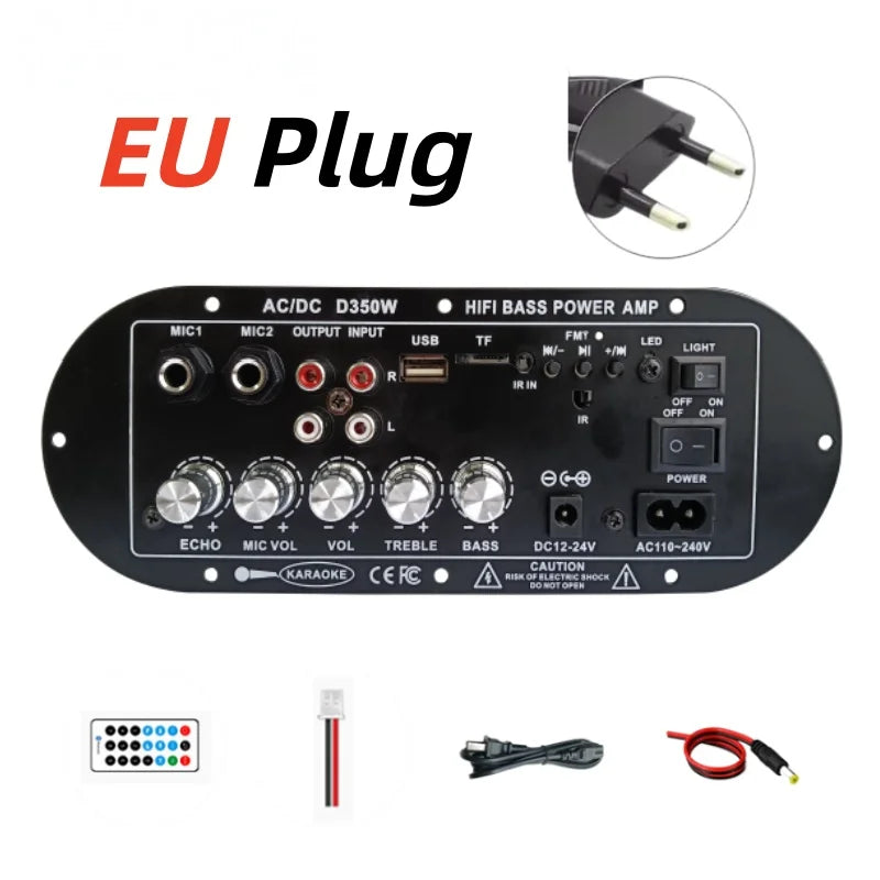 Woopker D350W HIFI Bass Power Amplifier 100W Bluetooth/USB/TF/FM Amplifier board Dual Mic AD/DC Digital Amplifier Board for home