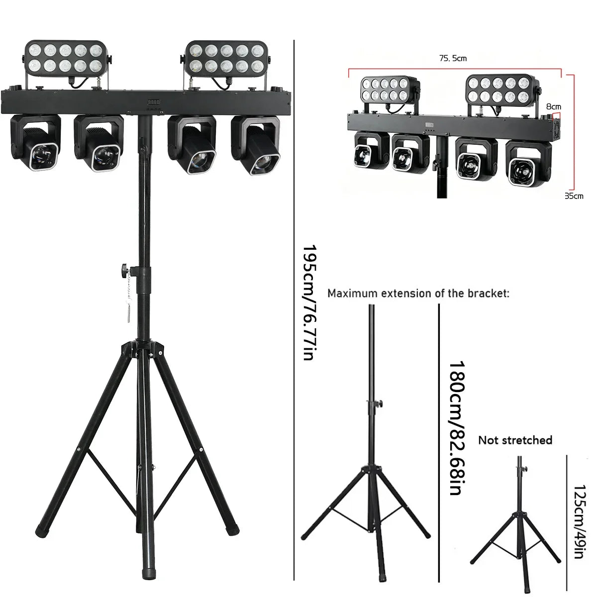 260W 4in1 RGBW LED Beam Wash Light Kit Set Tripod Stand Remote Control DMX512 For Disco DJ Wedding Party Club