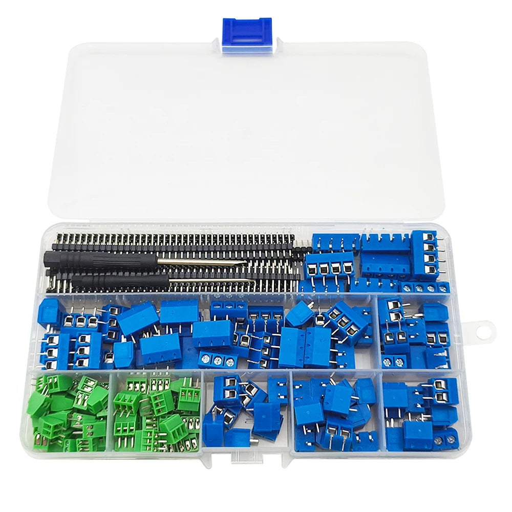 1Box KF128 KF301 PCB Screw Terminal Block Connector Kit 2.54mm 5mm Pitch 2Pin 3Pin 4Pin with Pin Header Screwdriver