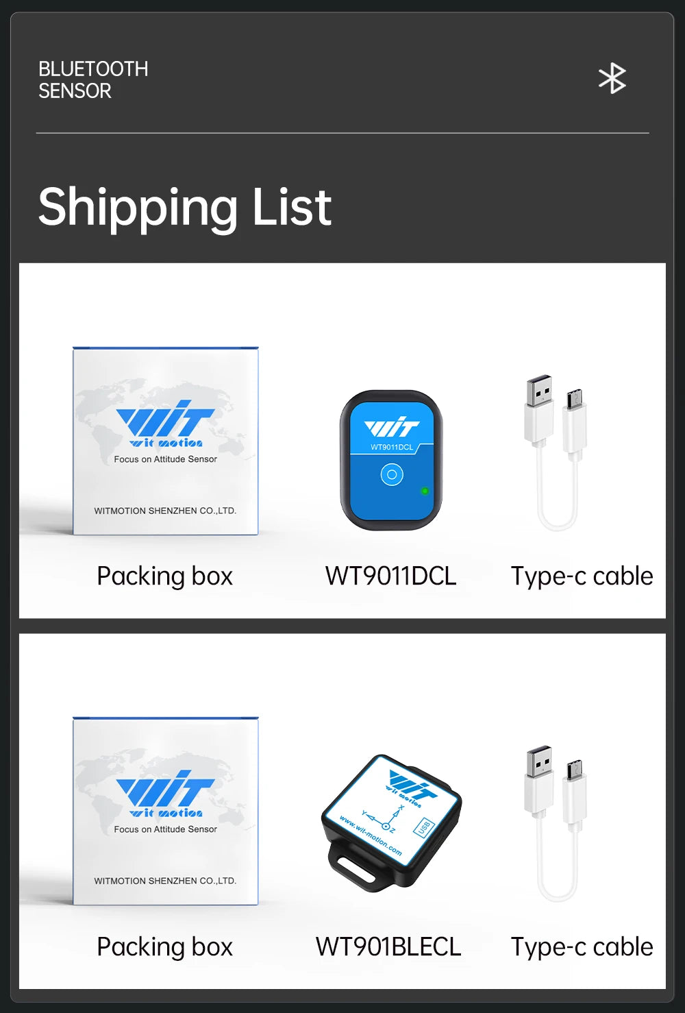 WitMotion WT901BLECL MPU9250 IMU BLE 5.0 Accelerometer Inclinometer, 3 Axis Acce+Gyroscope+Magnetometer BLE 50m for IOS/Android