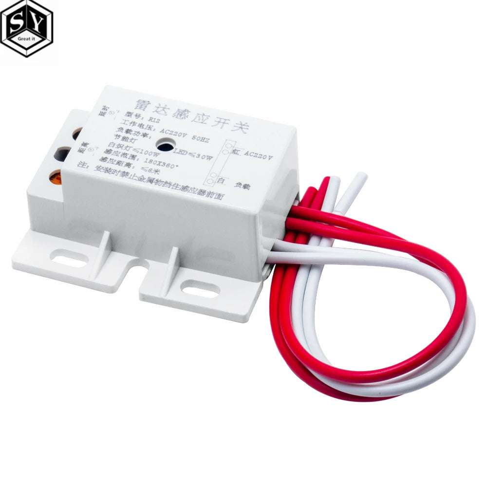 New 220V AC 50Hz Auto Infrared Sensor Switch PIR Microwave Radar Body Motion Sensor Module Adjustable For Time Distance Range