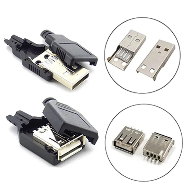 10pcs Type A USB interface (Male/Female), equipped with a black plastic cover, used for computer peripherals and port adapters.