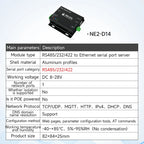 RS485 RS232 RS422 To Ethernet Serial Port Server DIN Rail Instal CDSENET NE2-D11 DC 8-28V  Modbus MQTT HTTP DNS  FOTA Remote Up