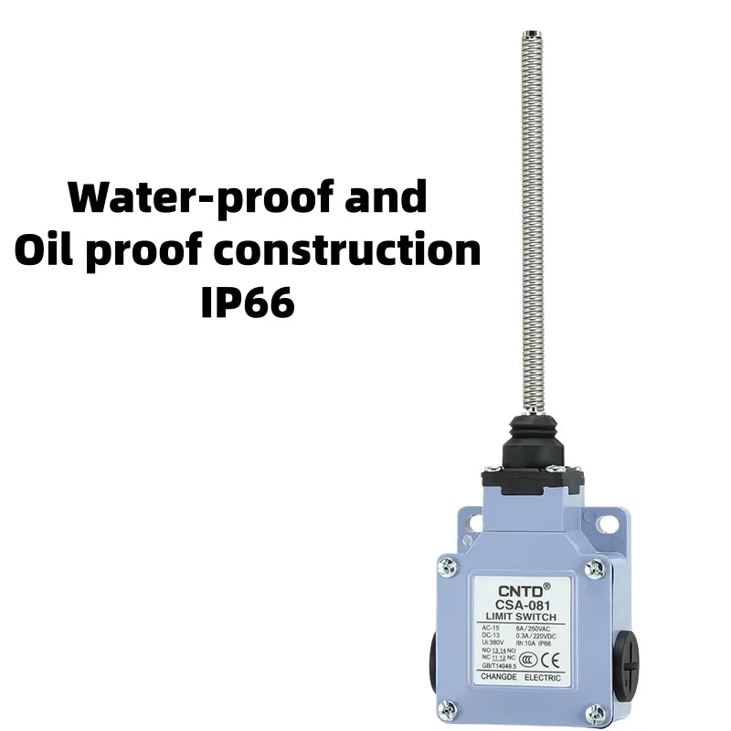 Limit Switch CNTD CSA‑081 Spring Coil Cable Actuator IP66 10A 250VAC 1NO1NC Metal Housing Travel Switch for Industrial Automatio