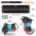 Nilight 8 Gang Rocker Switch Panel 5Pin On Off Toggle Aluminum Holder 12V 24V Dash Pre-Wired Red Backlit Switches for Automotive Cars Marine Boats RVs Truck