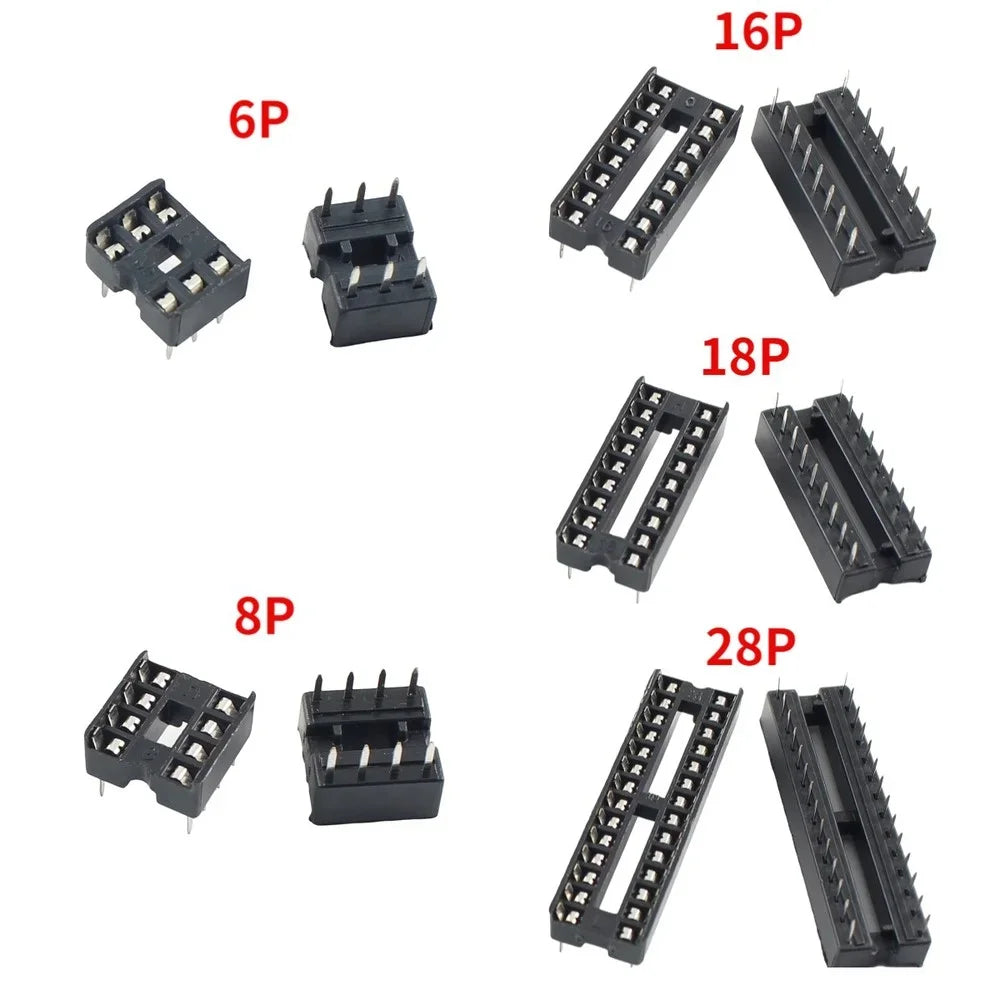 10pcs 2.54mm Pitch 6P 8P 16P 18P 24P 28P 32P 40P 42P DIP Solder Square Narrow Wide IC Socket Connector 6/8/16/18/24/28/32/40/42P