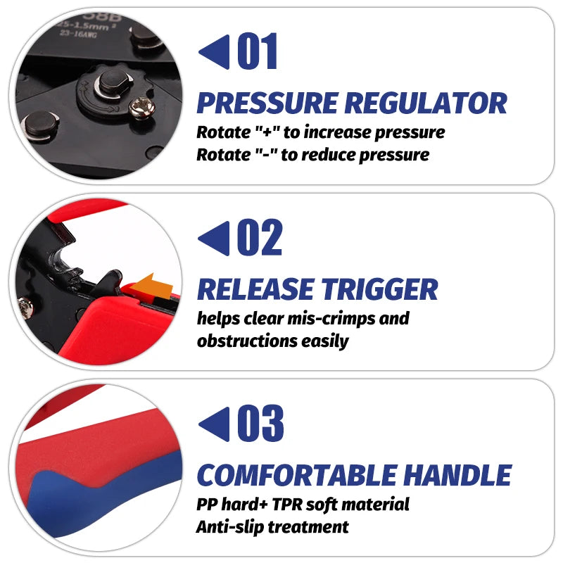 Crimping Tools SN-58B Pliers Interchangeable Jaw For XH2.54/DuPont2.54/2.8/4.8/6.3/ Non-Insulated/Ferrule Terminals Ratcheting