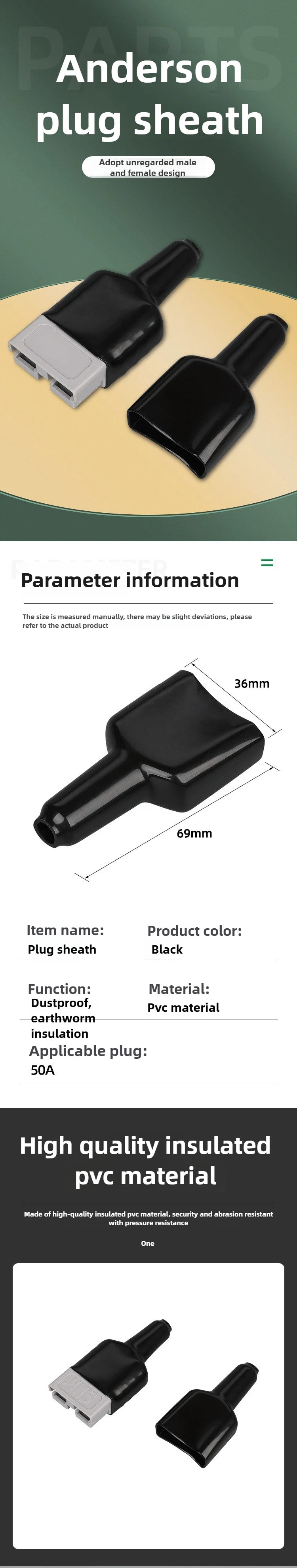 Suitable for Anderson 50A Plug Connector Black Sheath