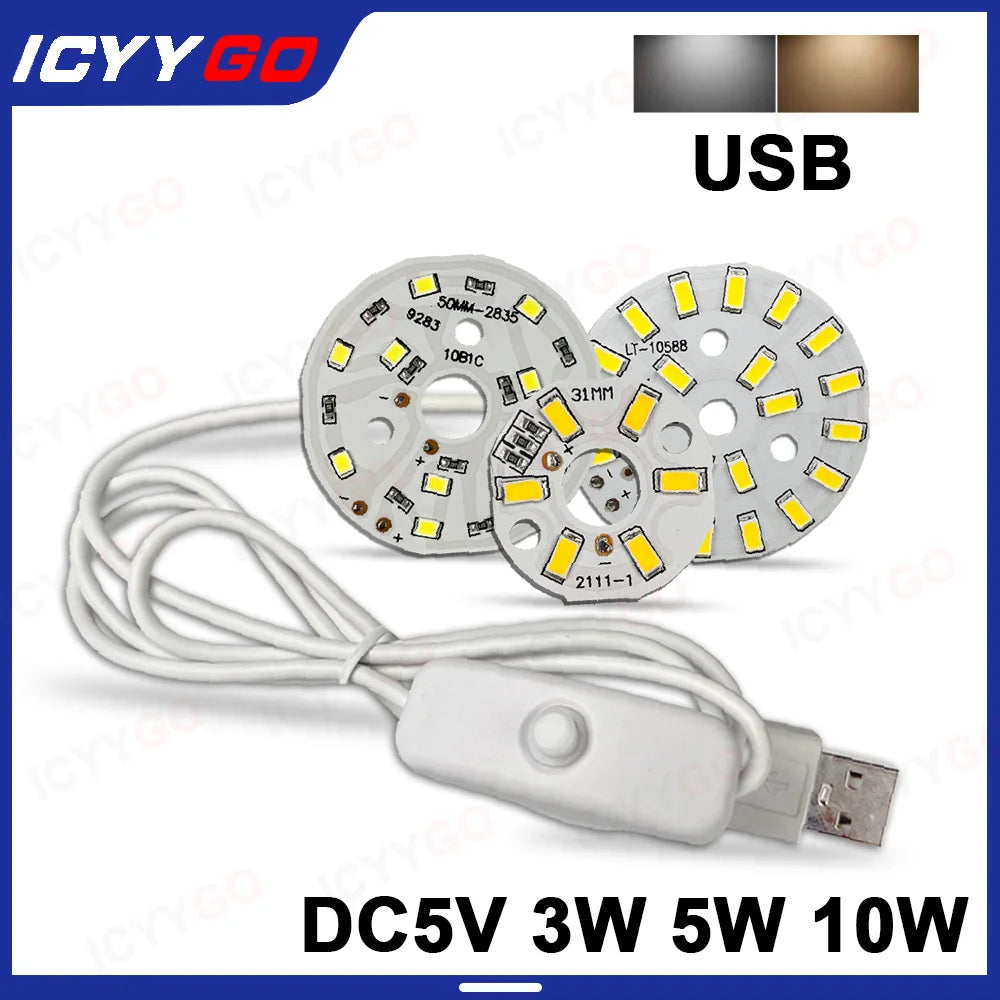 USB 3W 5W 10W DC5V 5730 2835 SMD LED Light Board LED Chip White Warm Light with On/Off Switch Cable Light Source Light Board