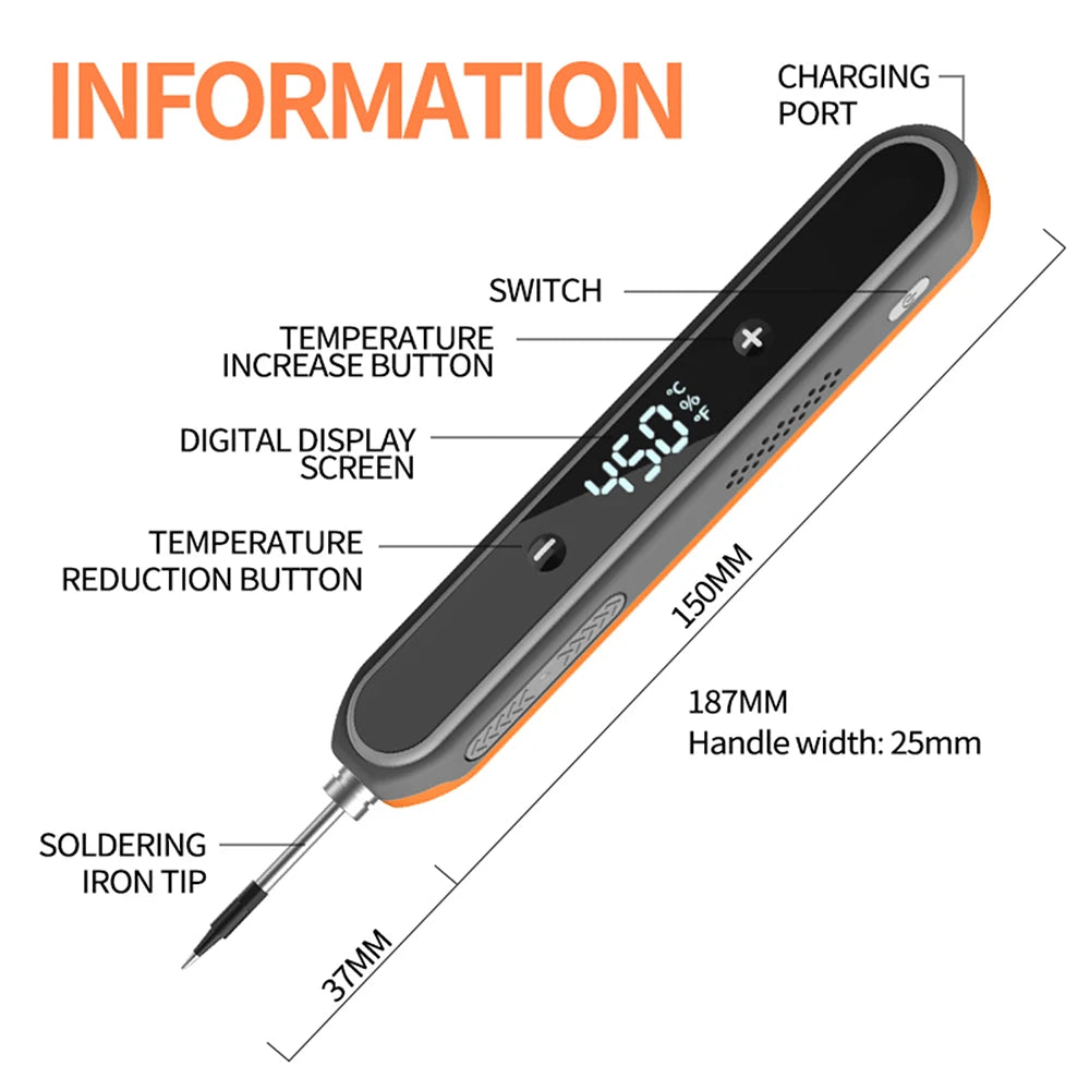 USB 1400mAh Battery Intelligent Soldering Iron Type C Interface Wireless Temperature Control High-power Solder Welding Iron Tool